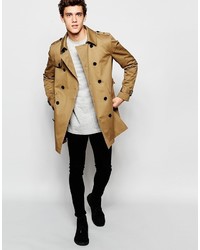 Asos Brand Shower Resistant Trench Coat With Double Breast In Tobacco