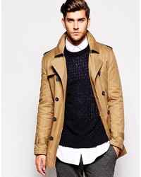 Asos Brand Trench Coat With Belt In Tobacco