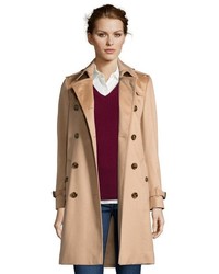 Burberry Camel Cashmere Kensington Double Breasted 34 Trench Coat