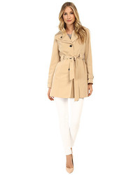 Calvin Klein Faux Silk Single Breasted Belted Trench W Double Collar Detail