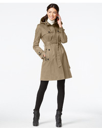 DKNY Hooded Belted Trench Coat