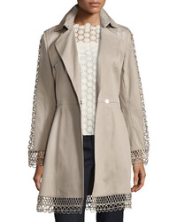Elie Tahari Kathy Lace Trimmed Trench Coat Brown
