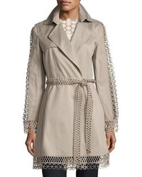 Elie Tahari Kathy Lace Trimmed Trench Coat Brown