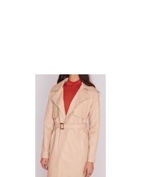 Missguided Faux Leather Trench Coat Nude