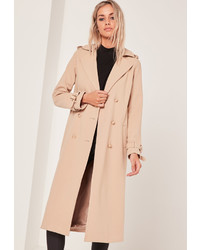 Missguided Military Faux Wool Trench Coat Nude
