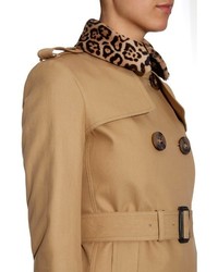 Burberry Prorsum Leopard Print Collar Trench Coat