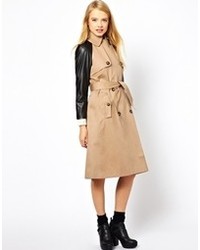 Asos Trench With Pu Sleeves
