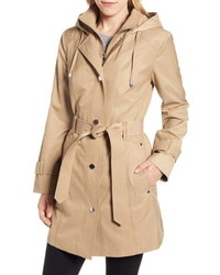 London Fog Water Repellent Hooded Trench Coat With Inset Bib