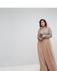 Maya Plus Long Sleeved Maxi Dress With Delicate Sequin And Tulle Skirt