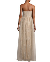 Donna Morgan Shimmer Tulle Strapless Dress Nude