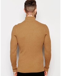 Asos Brand Muscle Fit Roll Neck Sweater In Stretch Rib