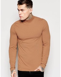 Asos Brand Muscle Long Sleeve T Shirt With Turtleneck In Camel