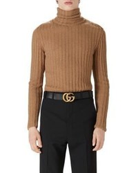 Gucci Camel Hair Ribbed Turtleneck Sweater