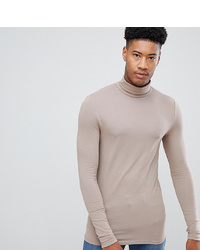 ASOS DESIGN T Sleeve T Shirt With Roll Neck In Beige