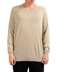Malo Beige V Neck Silk Cashmere Light Pullover Sweater Us 3xl It 58