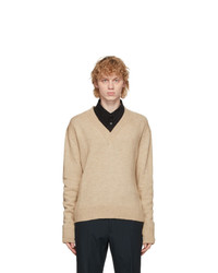 Rochas Homme Beige Wool V Neck Sweater