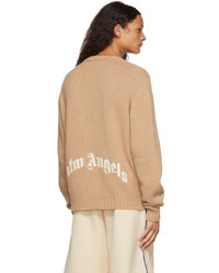Palm Angels Brown Curved Logo V Neck Sweater
