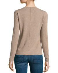 Neiman Marcus Cashmere Pullover V Neck Knit Sweater Tan