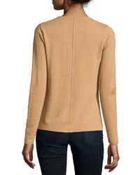 Neiman Marcus Cashmere V Neck Long Sleeve Pullover Sweater Camel