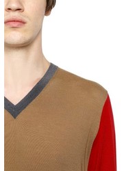 DSQUARED2 V Neck Color Block Wool Sweater