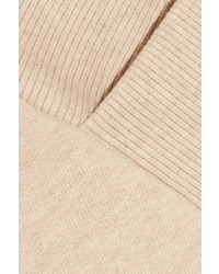 Burberry Off The Shoulder Stretch Cotton Blend Sweatshirt Beige