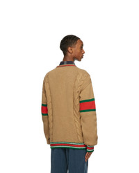 Gucci Tan Cable Knit V Neck Sweater
