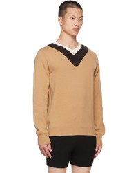 Dries Van Noten Tan Contrast V Neck Sweater
