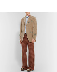 Gucci Beige Passeterie Trimmed Embroidered Cotton And Linen Blend Velvet Blazer