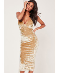 Missguided Strappy Crushed Velvet Midi Dress Nude