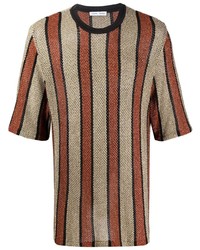 Tan Vertical Striped Crew-neck T-shirt