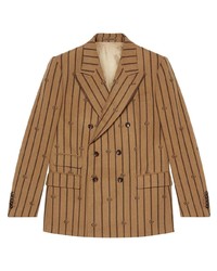 Tan Vertical Striped Double Breasted Blazer