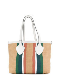 Tan Vertical Striped Leather Tote Bag
