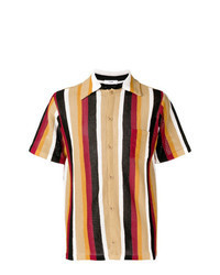 Tan Vertical Striped Short Sleeve Shirt
