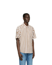 AMI Alexandre Mattiussi Brown And White Striped Short Sleeve Shirt