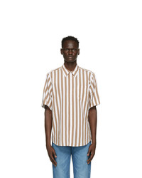 AMI Alexandre Mattiussi Brown And White Striped Short Sleeve Shirt