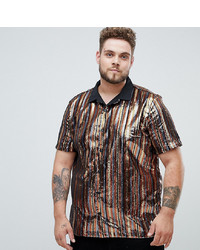 ASOS DESIGN Plus Party Regular Fit Sequin Stripe Shirt In Bronze