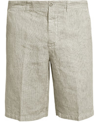 120% Lino 120 Lino Mid Rise Slim Leg Striped Linen Shorts