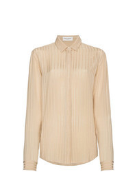 Tan Vertical Striped Silk Dress Shirt