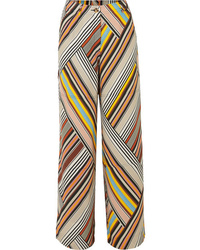 Tan Vertical Striped Silk Wide Leg Pants