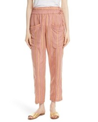 Tan Vertical Striped Tapered Pants