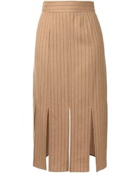 Tan Vertical Striped Wool Skirt