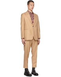 Dries Van Noten Beige Wool Pinstripe Suit