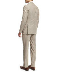 Isaia Narrow Stripe Two Piece Wool Suit Khaki