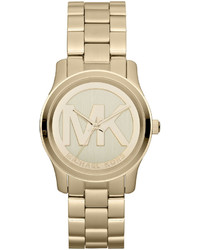 MICHAEL Michael Kors Michl Michl Kors Mid Size Golden Stainless Steel Logo Three Hand Watch