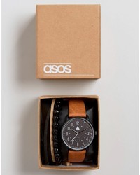 Asos Watch And Bracelet Set In Tan