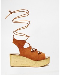 Daisy Street Ghillie Lace Up Wedge Sandals
