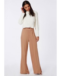 Missguided Jersey Wide Leg Pants Camel