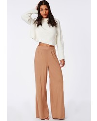 Missguided Jersey Wide Leg Pants Camel