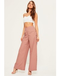 Missguided Nude Popper Side Detail Wide Leg Trousers