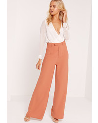 Missguided Premium Crepe Wide Leg Trousers Nude